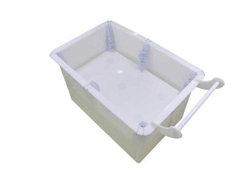 carrinho cuba ergonomico feito em plastico cor branco para lavanderia frigorifico supermercado acougue hospital hotel